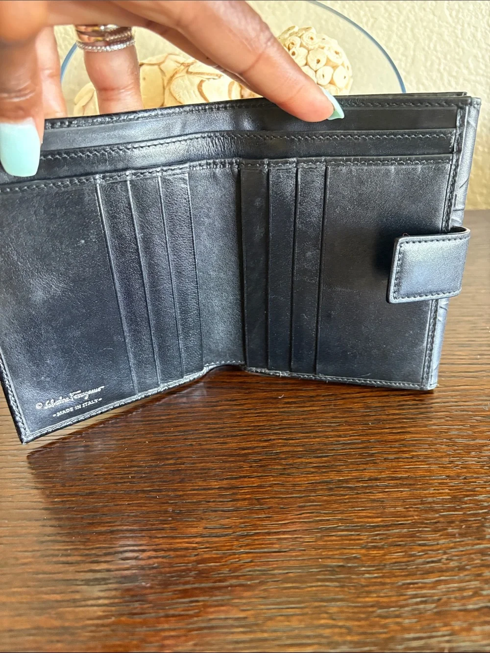 Salvatore Ferragamo Gancini Embossed Leather Bifold Wallet - Black